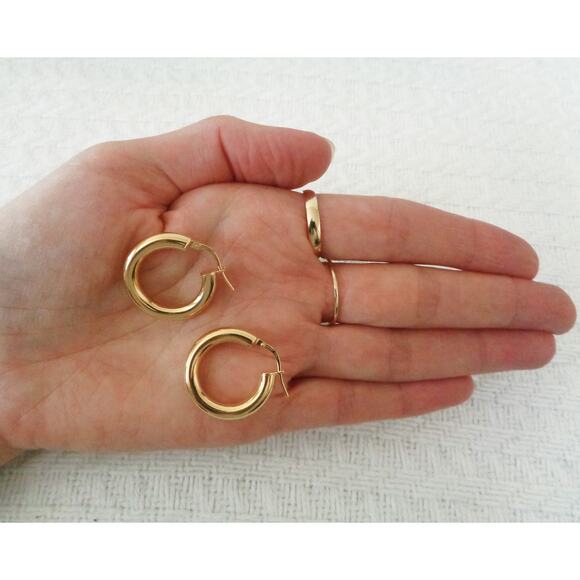 Chunky Gold Hoop Earrings, 25mmx4mm Thick Gold Round Tube Hoops, Gold Plated - Picture 3 of 3